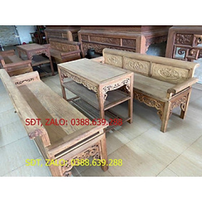 Bàn ghế phòng khách trường kỷ gỗ gụ