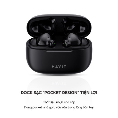 Tai Nghe Bluetooth True Wireless Havit TW967 - Bluetooth 5.1, Thiết Kế Công Thái Học, Driver 10mm, Nghe Nhạc Đến 5H - Hàng Chính Hãng