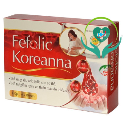 Viên Bổ Máu Fefolic koreanna- Hộp 60 Viên - Bổ Sung Fe, Acid Folic Cho Cơ Thể, Giảm Nguy Cơ Thiếu Máu Do Thiếu Sắt, Vinaphar