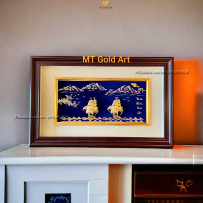 Tranh thuyền buồm dát vàng 24k (40x65cm)- Hàng chính hãng, trang trí nhà cửa, quà tặng sếp, đối tác, khách hàng.