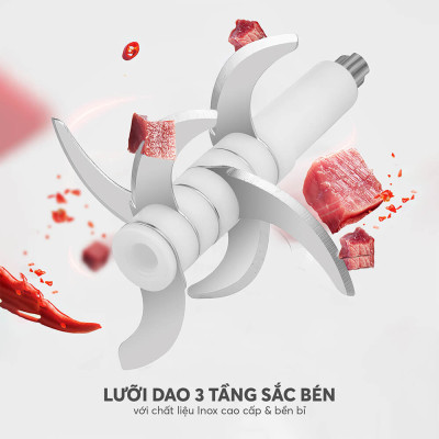 Máy xay thịt, xay thực phẩm cho bé Elmich CHE-8665, 6 lưỡi inox 304 xay nhanh, nhuyễn mịn, đảo trộn đồng đều các loại thực phẩm, an toàn tuyệt đối với trẻ nhỏ - Hàng chính hãng