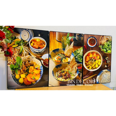 (ẢNH THẬT) Tranh treo tường trang trí decor quán mì quảng có khung kèm đinh treo