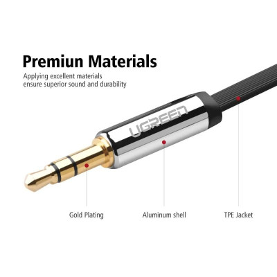 Ugreen UG10596AV119TK 0.5M màu Đen Cáp âm thanh 2 đầu 3.5mm dương đầu vuông góc mạ vàng - HÀNG CHÍNH HÃNG