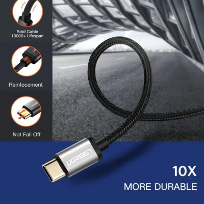 Ugreen UG30879US174TK 0.5M 3A Màu Đen Cáp USB TypeC sang USB 2.0 Hỗ trợ sạc nhanh dây bên Nylon - HÀNG CHÍNH HÃNG