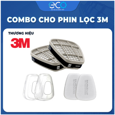 Phin Lọc 3M 6001, 6003, 6006 kết hợp tấm lọc bụi 5N11 cùng nắp giữ 501 lọc hơi hữu cơ xăng dầu phun sơn, chống độc