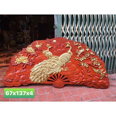 Tranh treo tường cánh quạt phu thê viên mãn bằng gỗ hương 