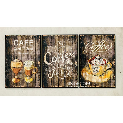 (ẢNH THẬT) Tranh treo tường cà phê 40 trang trí decor quán có sẵn khung bộ 3 tranh