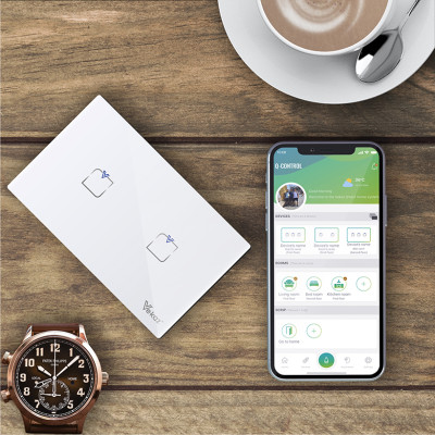 Công tắc cảm ứng thông minh 2 kênh (2 nút) Vekaz - Chính hãng - HCN kiểu ngang