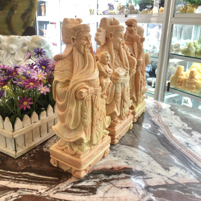  Bộ tượng Tam Đa Phúc Lộc Thọ đá cẩm thạch vàng cà rốt - Cao 30 cm