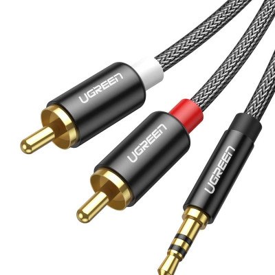 Ugreen UG60240AV116TK 1M cáp 3.5mm ra 2RCA hoa sen âm thanh Stereo bọc nhôm chống nhiễu màu đen - HÀNG CHÍNH HÃNG