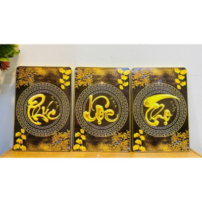 (ẢNH CHỤP THẬT)TRANH TREO TƯỜNG TRÁNG GƯƠNG PHÚC LỘC THỌ VÀNG TẶNG KÈM ĐINH 3 CHÂN