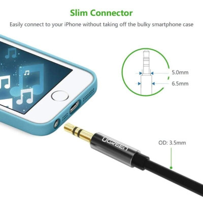 Ugreen UG10735AV119TK 2M màu Đen Cáp âm thanh 2 đầu 3.5mm dương dây tròn TPE cao cấp - HÀNG CHÍNH HÃNG