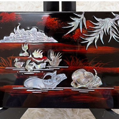 Tranh sơn mài cẩn ốc size 15x20 cm treo tường, trang trí nhà cửa,...