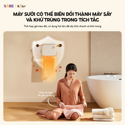 Quạt Sưởi Gốm Bear Máy Sưởi Mini Máy Sưởi Nhà Tắm Chống Thấm Nước Gió Nóng Lạnh Sử Dụng 4 Mùa Tiết Kiệm Điện DNQ-E20N1- Hàng Chính Hãng