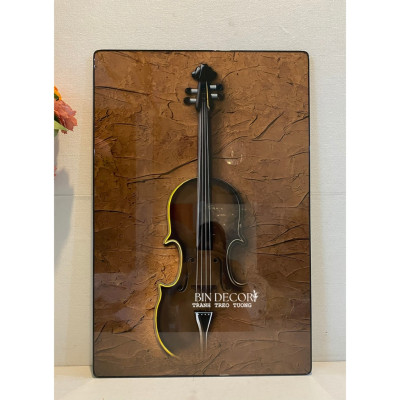 (ẢNH THẬT) Tranh treo tường đàn violon trang trí decor phòng âm nhạc bo viền kèm đinh