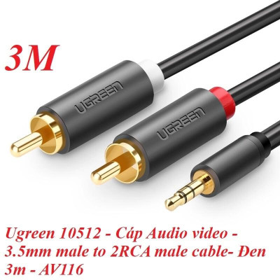 Ugreen UG10512AV116TK 3M màu Đen Cáp âm thanh 2 đầu Bông sen sang 3.5mm dương - HÀNG CHÍNH HÃNG