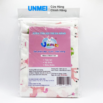 Khăn Tắm Muslin, Khăn Tắm Sợi Tre 2 Lớp UNMEI 100cmx100cm Mỏng Nhẹ, Mềm Mại An Toàn Cho Bé