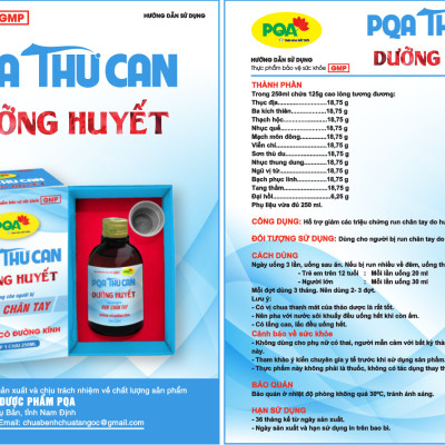 PQA Thư Can Dưỡng Huyết không đường kính 250ml là dược phẩm thảo dược cho người bị run chân tay do huyết hư, thiếu máu, sản phẩm không có đường kính dành cho người bị tiểu đường sử dụng.