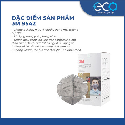 Khẩu trang 3M 9542, có dây đeo qua gáy, đạt chuẩn N95