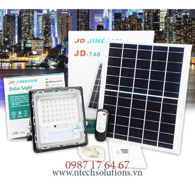Đèn Pha Chống Lóa Cao Cấp Năng Lượng Mặt Trời JinDian JD-740 Công Suất 40W - Khung Nhôm