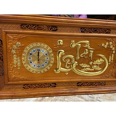 Tranh đồng hồ treo tường khắc chữ tài lộc bằng gỗ gõ đỏ kt 67×127×4cm 