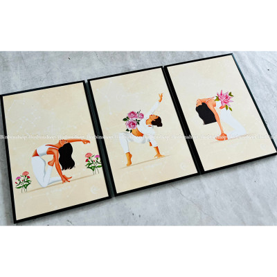 Tranh treo tường trang trí decor phòng tập yoga tranh yoga 3 tặng kèm đinh treo