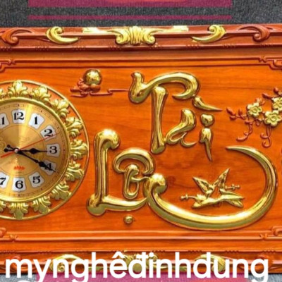 Tranh đồng hồ khắc chữ tài lộc bằng gỗ hương đá  đẹp long lanh kt 41x81x3.5cm