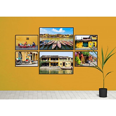 (ẢNH THẬT) Tranh treo tường hội an 1 trang trí decor quán có khung kèm đinh treo