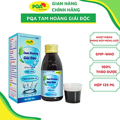 Siro Tam Hoàng Giải Độc PQA chai 125ml là dược phẩm thảo dược giúp thanh nhiệt, giải độc, hỗ trợ điều trị nhiệt miệng, nóng trong.