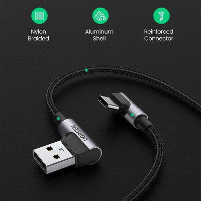 Ugreen UG20855US176TK 0.5M 2 đầu bẻ góc 90 độ cáp usb type C ra A mạ Nickel đầu bọc nhôm chống nhiễu - HÀNG CHÍNH HÃNG