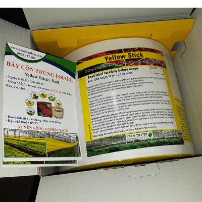 Set 30 mét Bẫy côn trùng ISRAEL (Sticky Yellow Roll) sử dụng hoa Cúc với diện tích 1.000m2 để bẫy ruồi đục lá, rệp, bọ trĩ, bọ phấn, sâu tơ, bọ nhảy, sâu xanh, rầy xanh, bướm trắng và cả ốc sên 