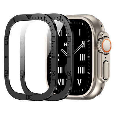 Miếng Dán Màn Hình Kính Cường Lực Tích Hợp Khung Viền Kim Loại Bezel cho Apple Watch Ultra / Apple Watch Ultra 2 49mm - Hàng Chính Hãng