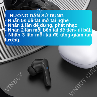 Tai Nghe Bluetooth Không Dây Nhét Tai Chống Ồn Cao Cấp V5.0 Chính Hãng Dùng Cho Iphone Samsung OPPO VIVO HUAWEI XIAOMI, Tai Nghe Không Dây - Hàng Chính Hãng VINBUY