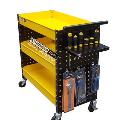 XE ĐẨY DỤNG CỤ 3 NGĂN 2 TẤM HÔNG DÙNG CHO GAGARE TIỆM SỬA XE MÁY