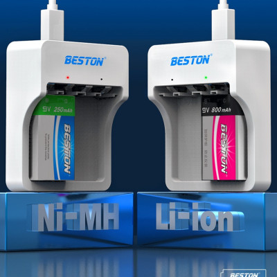 Bộ sạc pin 9V BESTON M7023L kèm 2 pin vuông sạc dung lượng cao 1000mAh - Sạc nhanh, tự ngắt khi đầy, đèn báo thông minh dùng cho micro, đồng hồ vạn năng, đồ chơi - Hàng nhập khẩu