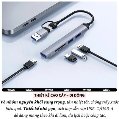 Hub chuyển đổi chia cổng USB-C / USB-A 5in1 USB 3.0 + 2xUSB-A + Micro SD + SD hiệu WIWU Zolo cho Macbook Laptop cho iPhone - Hợp kim nhôm, nhỏ gọn, bền bỉ, đa năng truyền dữ liệu nhanh chóng - Hàng nhập khẩu