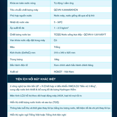 Máy Lọc Nước R.O Hydrogen Kiềm Nóng Thông Ninh ROBOT HydroMega Plus-9 - Hàng Chính Hãng