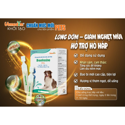 Siro Bromhexine giảm ho, long đờm trên chó mèo (Vemedim, mẫu mới)