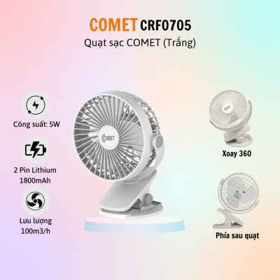 Quạt sạc mini | Quạt tích điện | Quạt kẹp nôi, xe đẩy thương hiệu Comet CRF0705 - Hàng chính hãng - BH 12 tháng - 15 ngày đổi mới