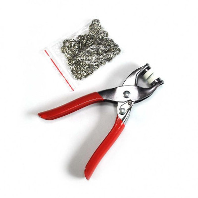 Cây Kìm Bấm Cúc Vành Áo Kim Loại Đa Năng Bộ Kìm Bấm Khuy Kèm 100 Cúc Bấm 9.5mm, Khoen Quần Áo Tiện Lợi