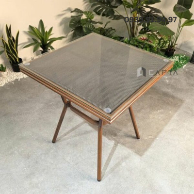 Bộ bàn cafe vuông mặt lưới Texilen ốp kính 4 ghế SL TE2029-70A / CC2005-A Nội thất Capta