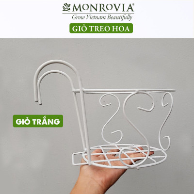 Combo 3 Giỏ treo chậu hoa ban công MONROVIA, giỏ sắt treo chậu hoa ban công, chậu treo ban công, kệ treo ban công, móc treo, khung thép, sơn tĩnh điện chính hãng thương hiệu MONROVIA - Màu Trắng