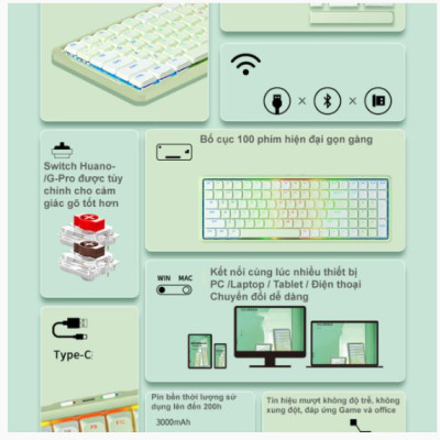 Bàn phím cơ không dây Dual mode Newmen Mama SK01 - Hàng chính hãng