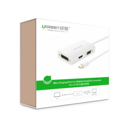 Ugreen UG20417MD114TK Màu Trắng Bộ chuyển đổi Mini displayport sang HDMI + VGA + DVI nhựa ABS - HÀNG CHÍNH HÃNG