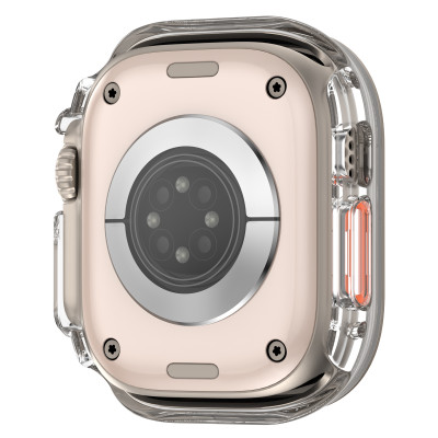 Ốp Case PC Mặt Kính Cường Lực Trong Suốt Viền Màu cho Apple Watch Ultra 1/2 49mm - Hàng Chính Hãng