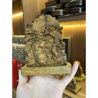 Tượng phật Di Lặc ngồi gỗ trầm hương tốc tự nhiên cầu bình an, may mắn và tài lộc đặt bàn làm việc, taplo xe ô tô