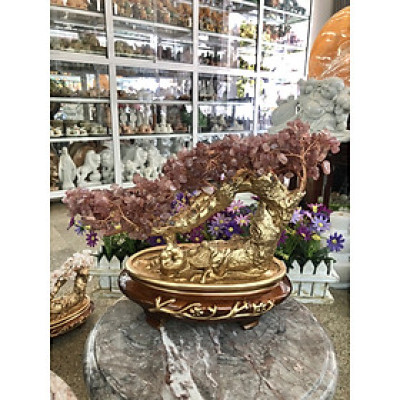 Cây tài lộc bonsai phong thủy đá thạch anh dâu tây đỏ - Cao 30 cm