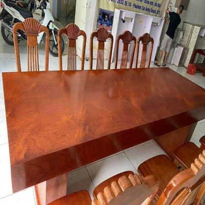 Bộ Bàn Ghế Ăn 10 Ghế Xẻ Quạt Gỗ Hương Đá