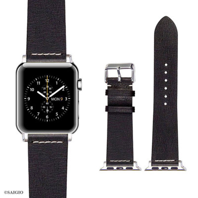 Dây Da Apple Watch 49mm 45mm 44mm 42mm, Chất Liệu Da Bò Cao Cấp, Phong Cách Vintage Thread Hoài Cổ, Đơn Giản Và Tinh Tế, Tương Thích Các Phiên Bản Series Ultra2/Ultra/SE2/SE/10/9/8/7/6/5/4/3/2/1 - Hàng Chính Hãng SAIGIO