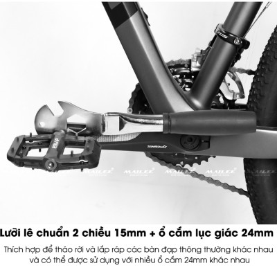 Cờ lê Tháo bàn đạp pedan xe đạp, tháo trục bánh xe trước sau,  size 15mm 24mm 9/16" chất liệu thép không gỉ, tay cầm PVC chống trượt - Mai Lee